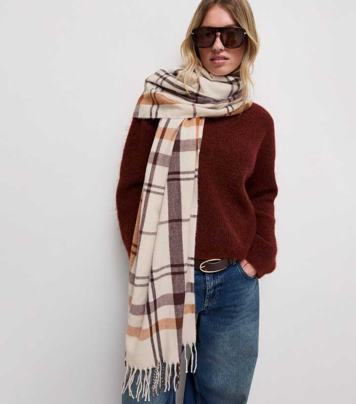 Cream Woven Check Scarf