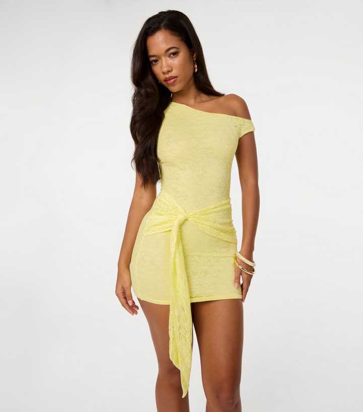 Pink Vanilla Light Yellow Tie Front Lace Asymmetric Mini Dress | New Look Pink Vanilla Light Yellow Tie Front Lace Asymmetric Mini Dress | New Look