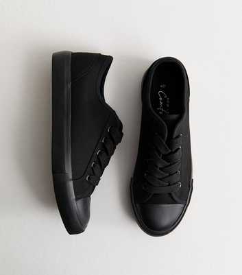 Black Cotton Canvas Lace Up Trainers