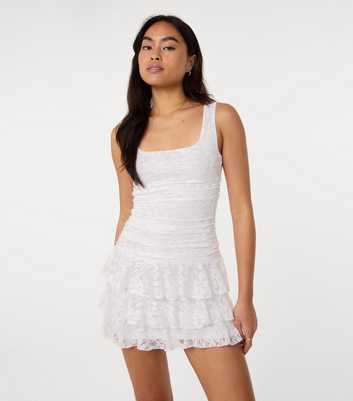 Pink Vanilla Off White Lace Ruffle Mini Dress