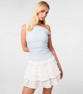 Pink Vanilla Light Blue Striped Off The Shoulder Top