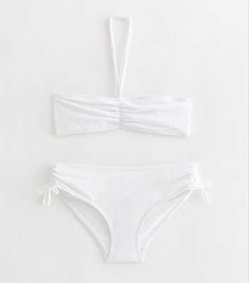 Girls White Paisley Jacquard Bikini Top and Bottoms Set
