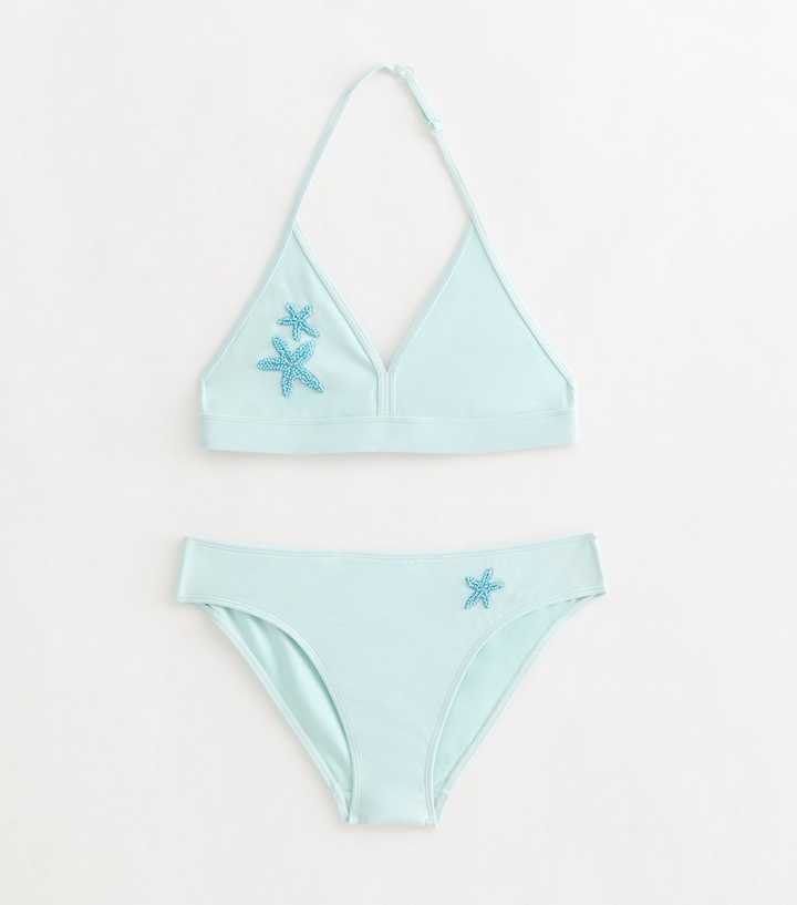 Girls Turquoise Beaded Starfish Halterneck Bikini Set