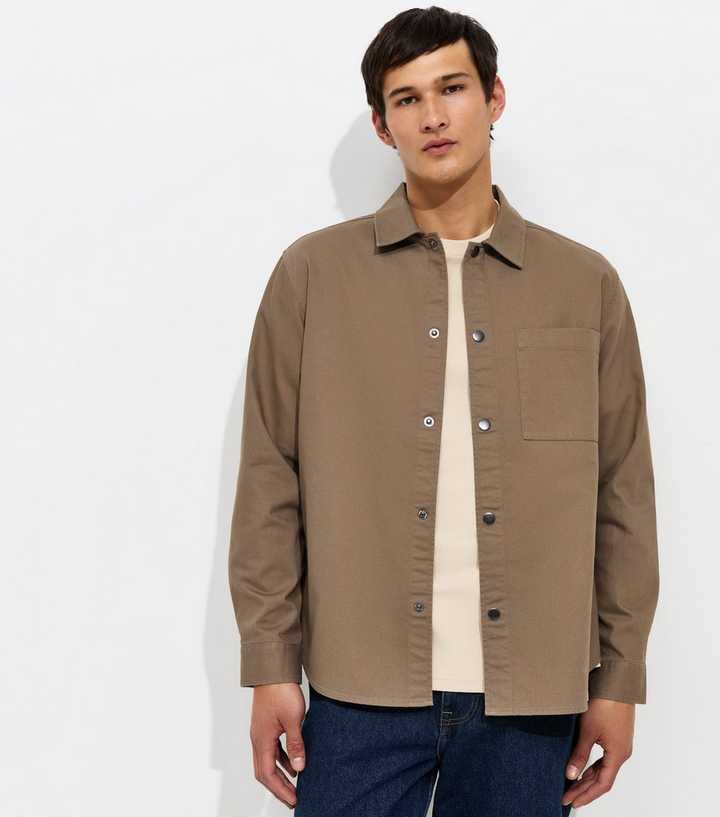 Camel Cotton Regular Fit Long Sleeve Boxy Twill Overshirt