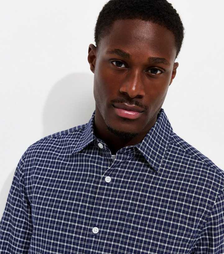 Blue Cotton Regular Fit Long Sleeve Checked Shirt