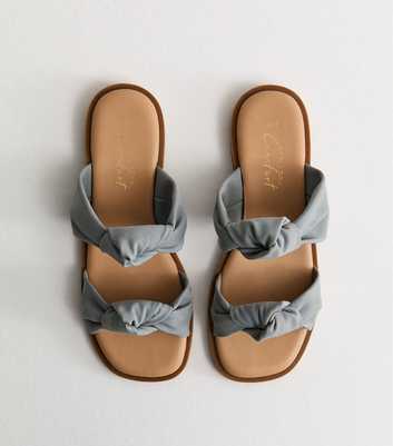 Blue Knotted Double Strap Flat Mules