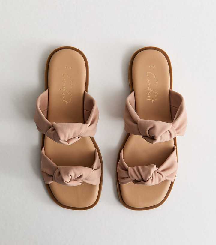 Light Pink Knotted Double Strap Flat Mules