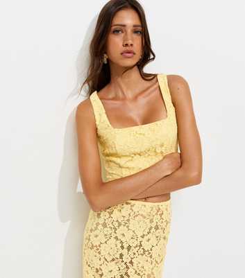 Light Yellow Lace Square Neck Crop Top