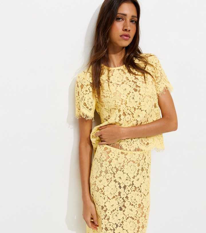 Light Yellow Lace Scalloped Top