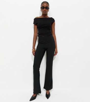 Black Ribbed Flared Trousers