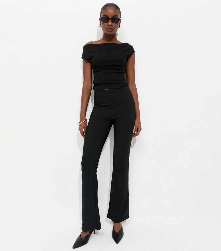 Black Ribbed Flared Trousers
