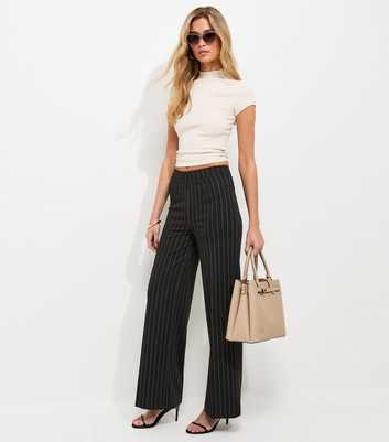 Tall Black Striped Wide Leg Trousers