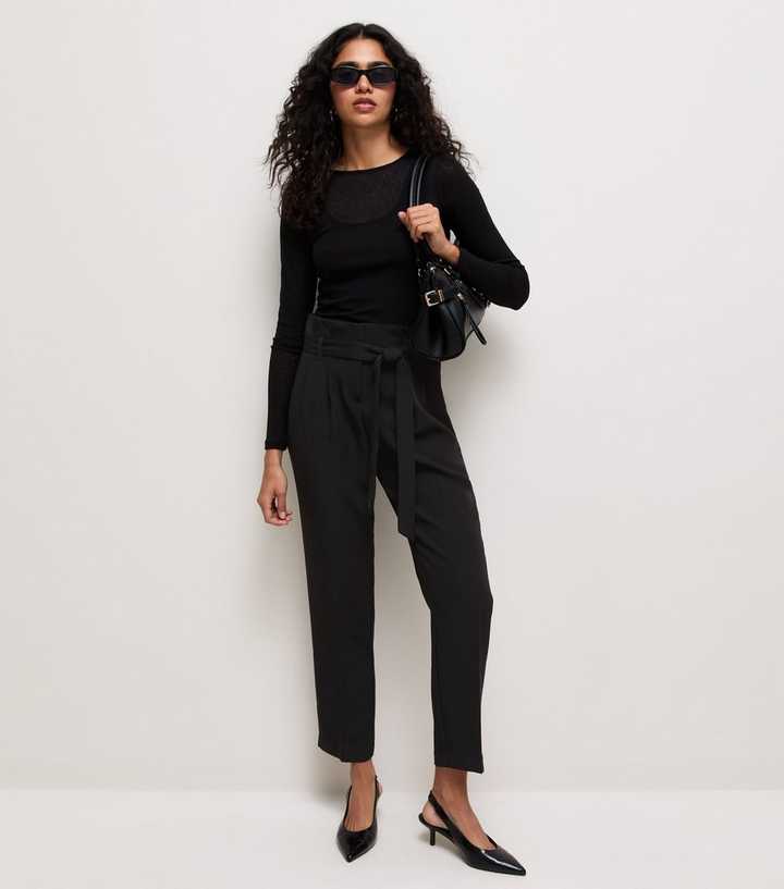 Black Paperbag Waist Tie Front Trousers