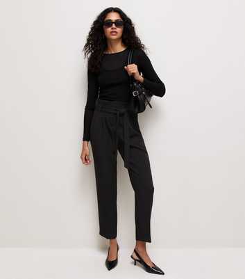 Black Paperbag Waist Tie Front Trousers