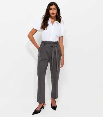 Dark Grey Paperbag Waist Tie Front Trousers