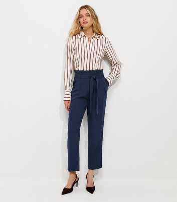 Navy Paperbag Waist Tie Front Trousers