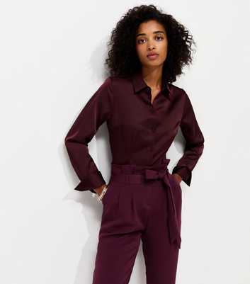 Dark Burgundy Paperbag Waist Tie Front Trousers