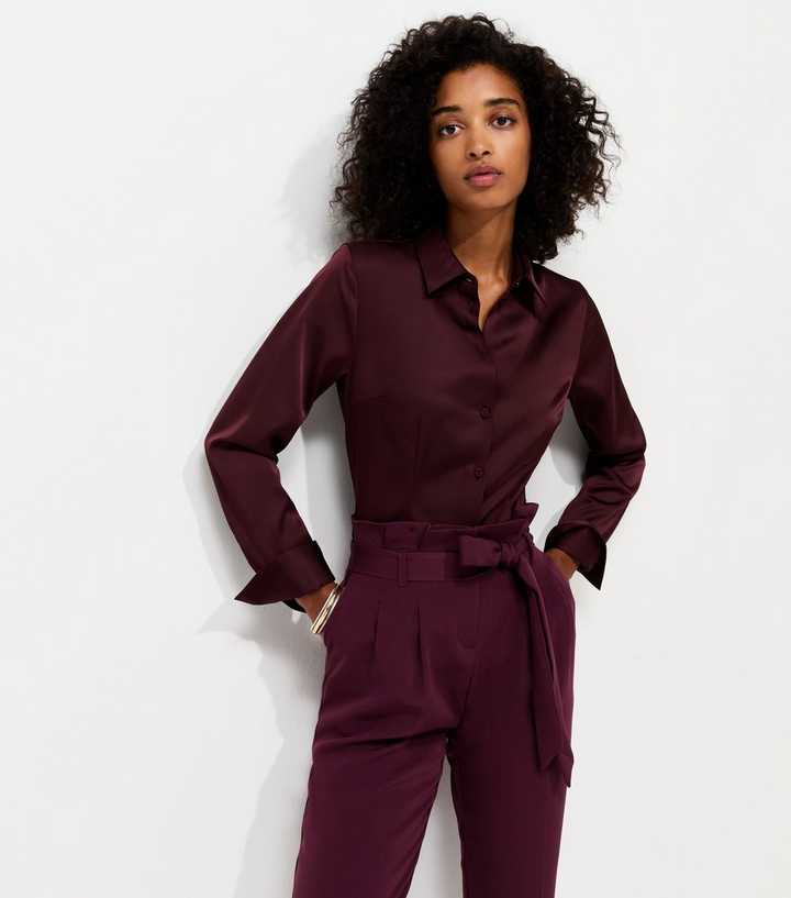 Dark Burgundy Paperbag Waist Tie Front Trousers