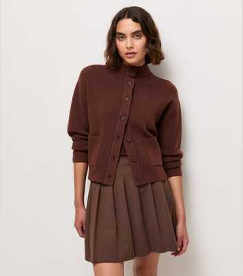Tall Dark Brown Pleated Ponte Mini Skirt