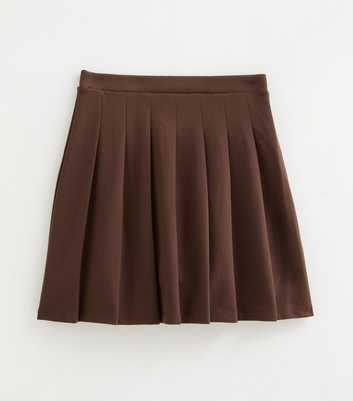 Tall Dark Brown Pleated Ponte Mini Skirt
