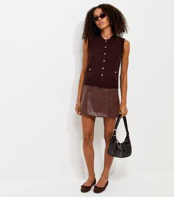 Tall Dark Brown Faux Leather Mini Skirt