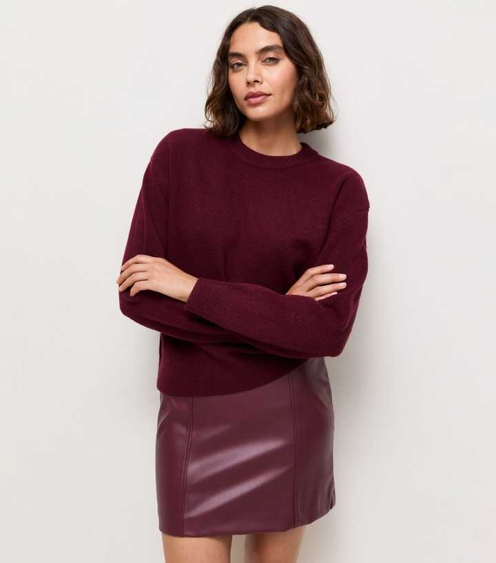 Tall Dark Burgundy Faux Leather Mini Skirt