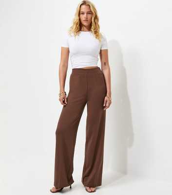 Tall Dark Brown Jersey Wide Leg Trousers