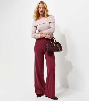 Tall Dark Burgundy Jersey Wide Leg Trousers