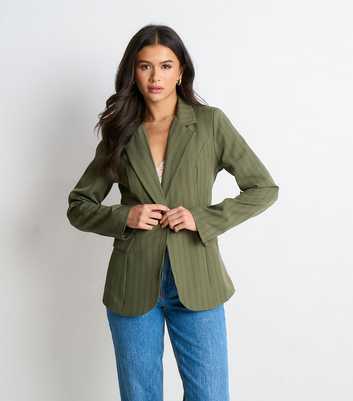 Gini London Khaki Striped Single Breasted Blazer