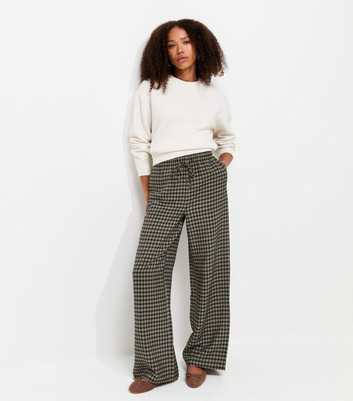Blue Check Pattern Wide Leg Trousers
