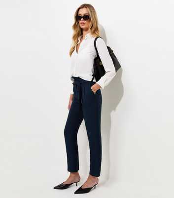 Tall Navy Paperbag Waist Trousers