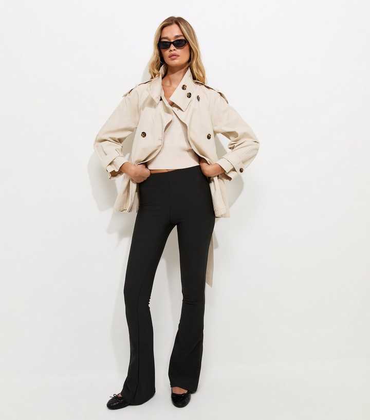 Tall Black Ottoman Rib Flared Leg Trousers