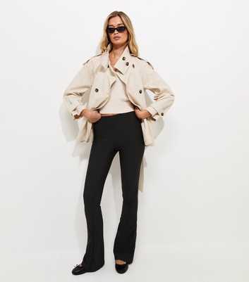 Tall Black Ottoman Rib Flared Leg Trousers