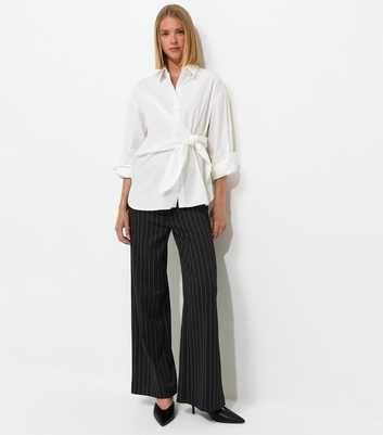 Black Pinstripe Wide Leg Tailored Trousers