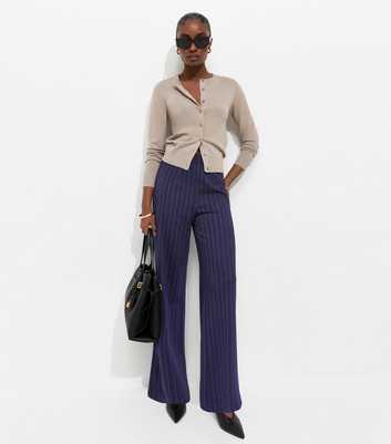 Blue Pinstripe Wide Leg Tailored Trousers