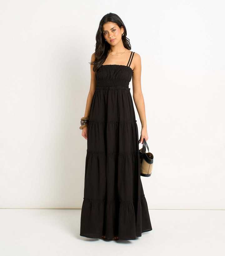 Gini London Black Double Strap Flared Maxi Dress