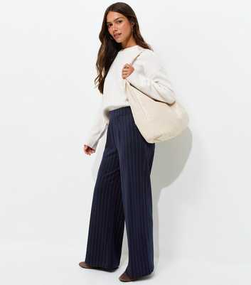 Petite Blue Pinstripe Wide Leg Trousers