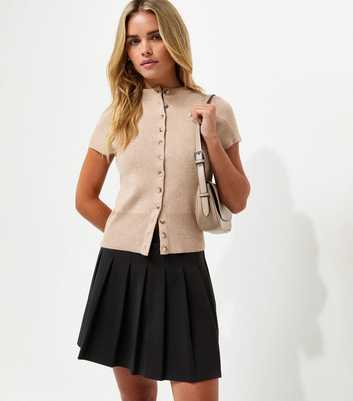Petite Black Knife Pleat Ponte Mini Skirt