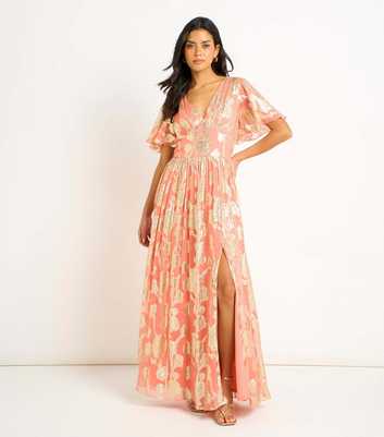 Gini London Light Pink Metallic Floral Maxi Dress