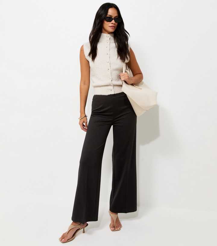 Black Jersey Wide Leg Trousers