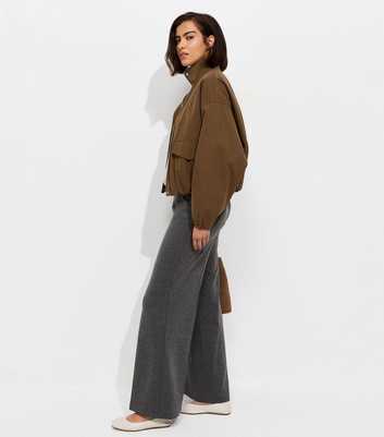 Dark Grey Jersey Wide Leg Trousers