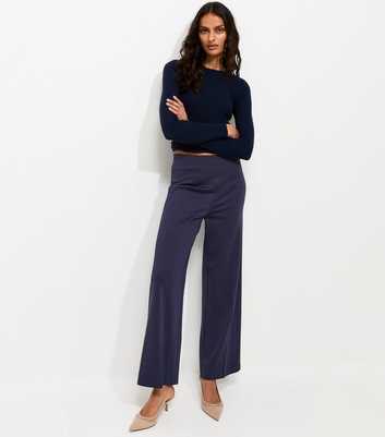 Navy Jersey Wide Leg Trousers