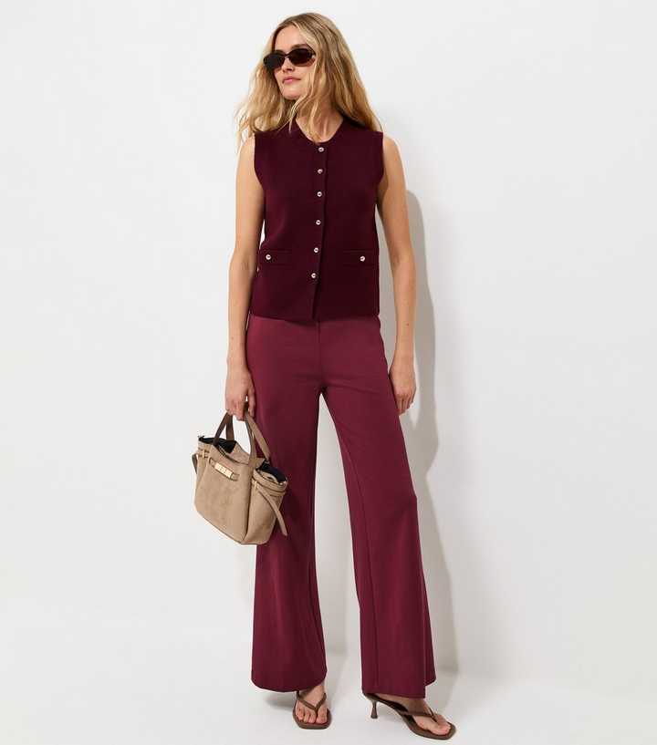 Dark Burgundy Jersey Wide Leg Trousers