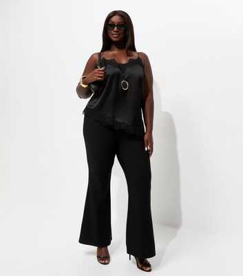 Curves Black Ribbed Flared Trousers