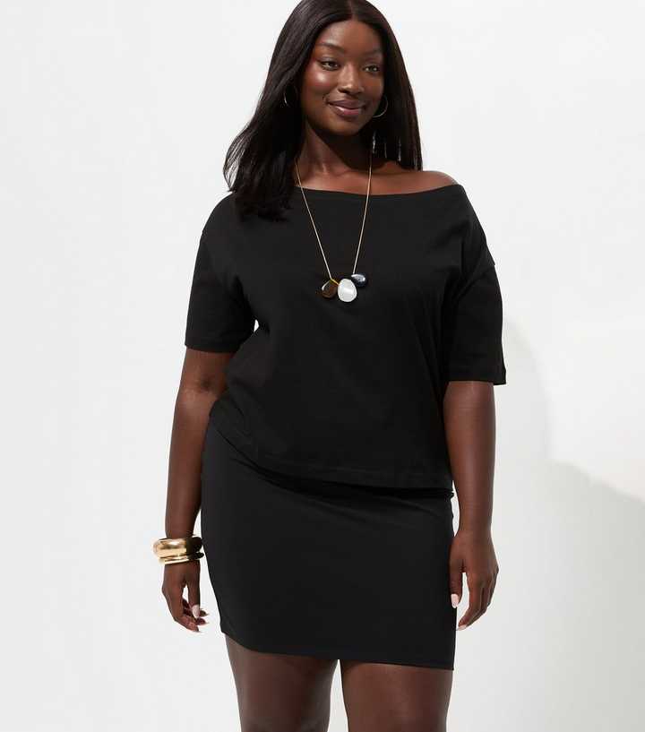 Curves Black Stretch Cotton Tube Skirt