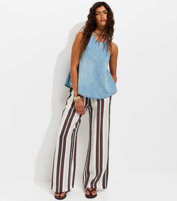 Blue Crinkle Texture Striped Wide Leg Trousers