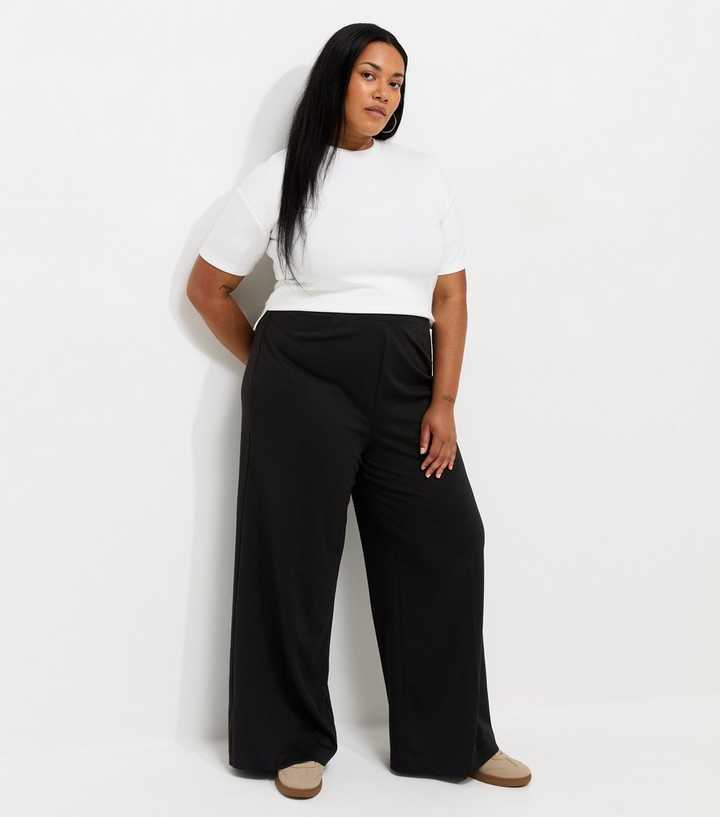 Curves Black Jersey Wide Leg Trousers