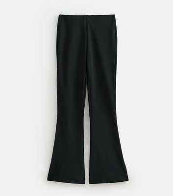 Petite Black Ottoman Rib Flared Leg Trousers