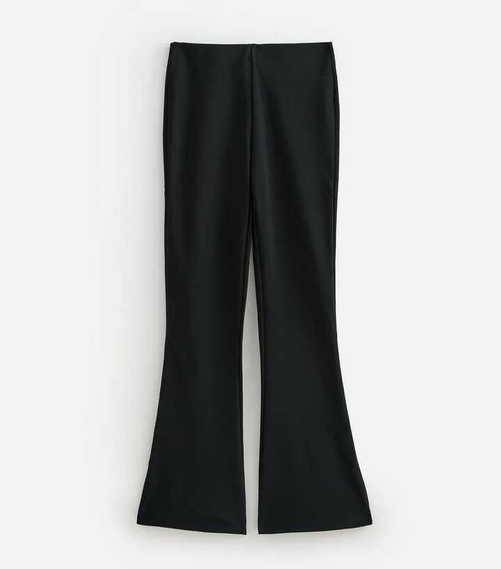 Petite Black Ottoman Rib Flared Leg Trousers