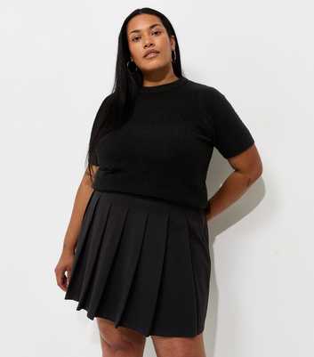 Curves Black Pleated Ponte Mini Skirt